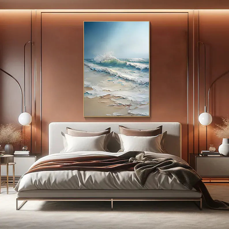 Coastal Ocean Wave Painting – Textured Beach Wall Art#260618-6