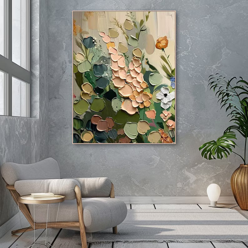 Sage Green Floral Diptych – Textured Botanical Wall Art#yy260618-7