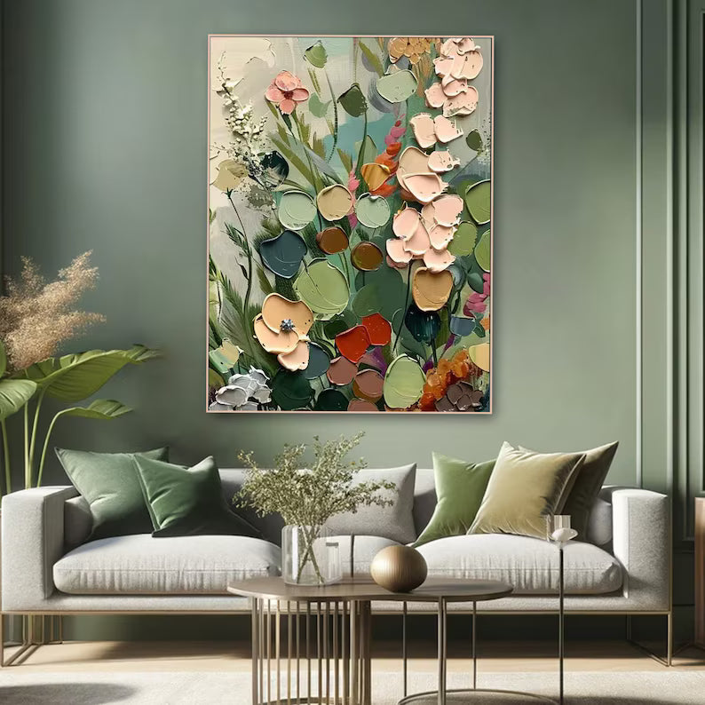Sage Green Floral Diptych – Textured Botanical Wall Art#yy260618-7