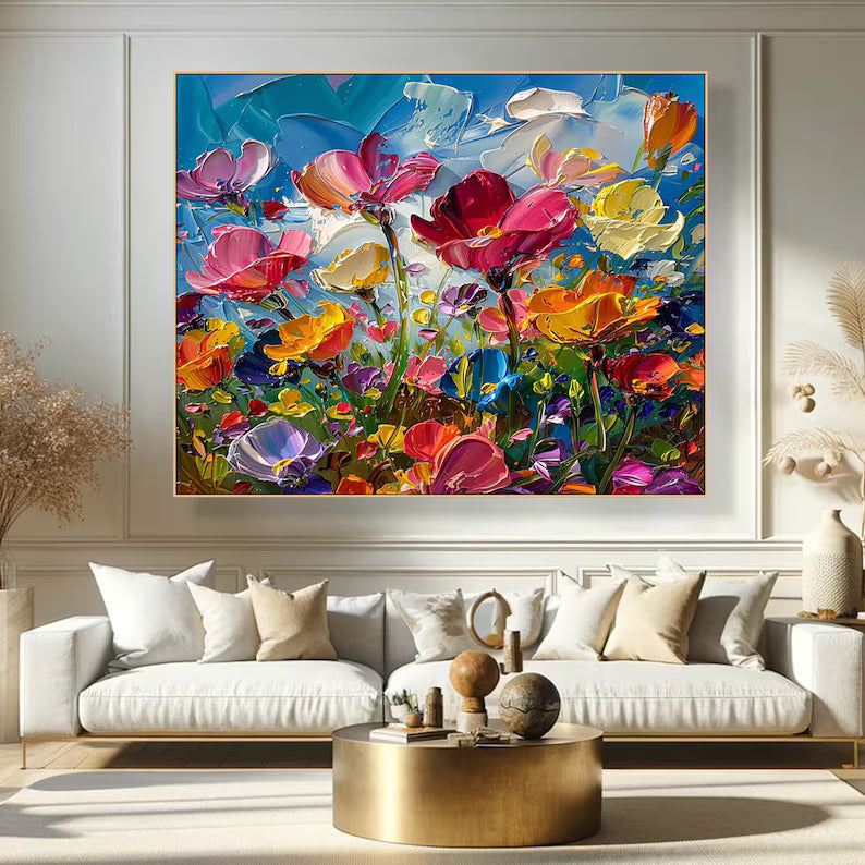 Colorful Impasto Flower Painting – Textured Floral Wall Art#yy260618-a-01