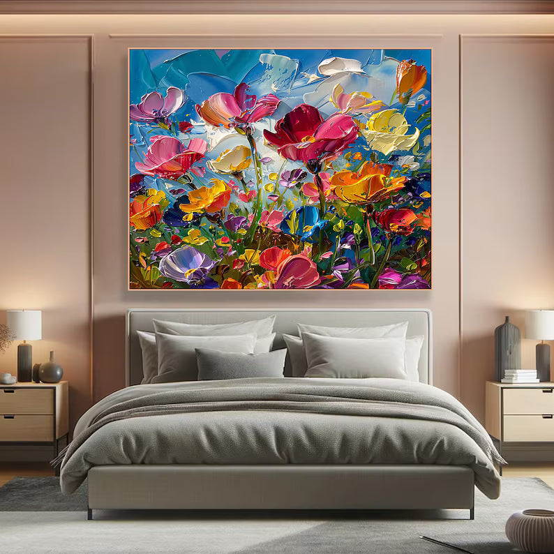 Colorful Impasto Flower Painting – Textured Floral Wall Art#yy260618-a-01