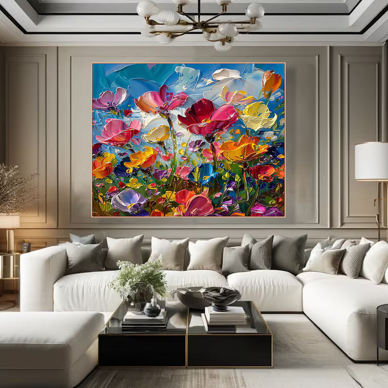 Colorful Impasto Flower Painting – Textured Floral Wall Art#yy260618-a-01