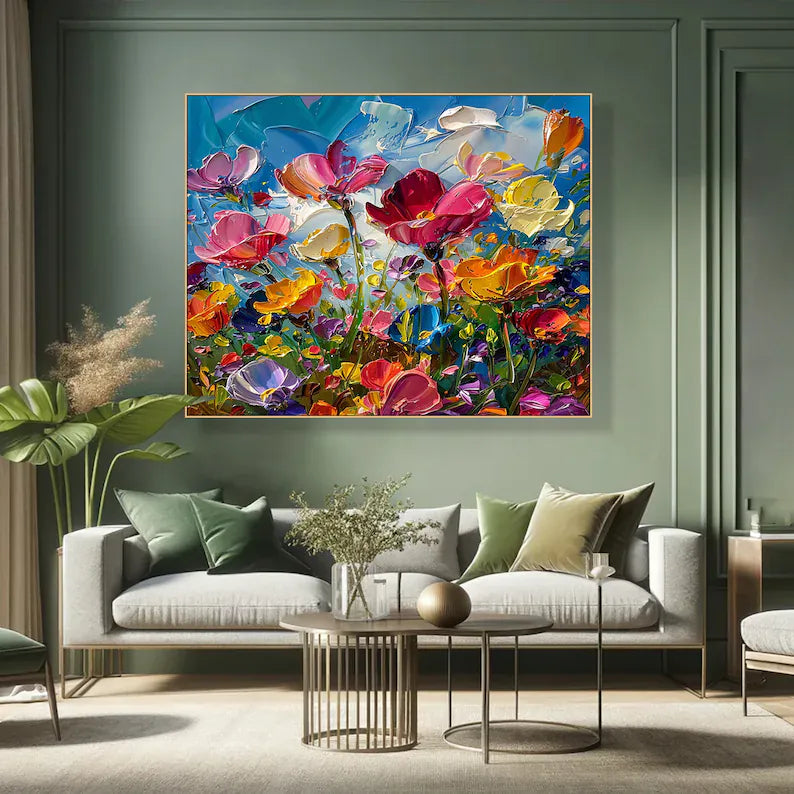 Colorful Impasto Flower Painting – Textured Floral Wall Art#yy260618-a-01