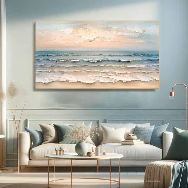 Pastel Ocean Wave Painting – Textured Coastal Wall Art#yy260618-a-03