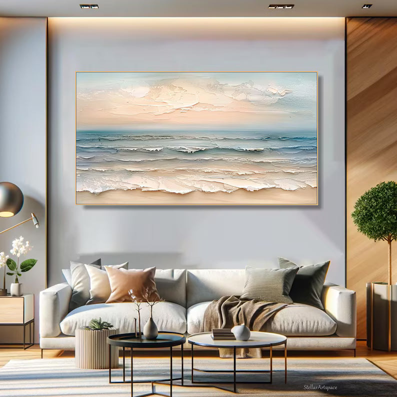 Pastel Ocean Wave Painting – Textured Coastal Wall Art#yy260618-a-03