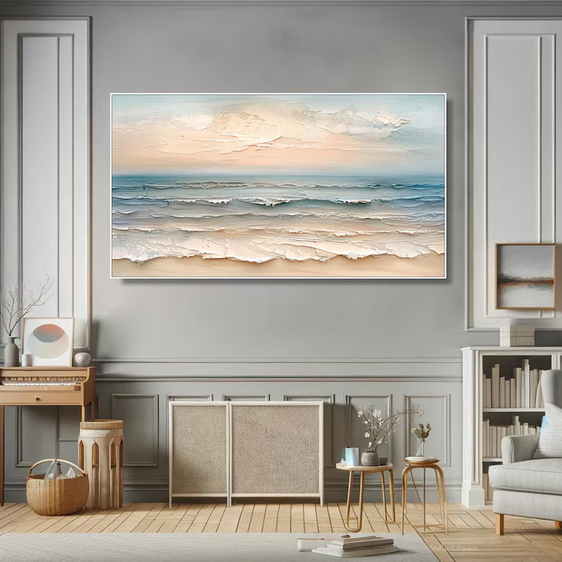 Pastel Ocean Wave Painting – Textured Coastal Wall Art#yy260618-a-03