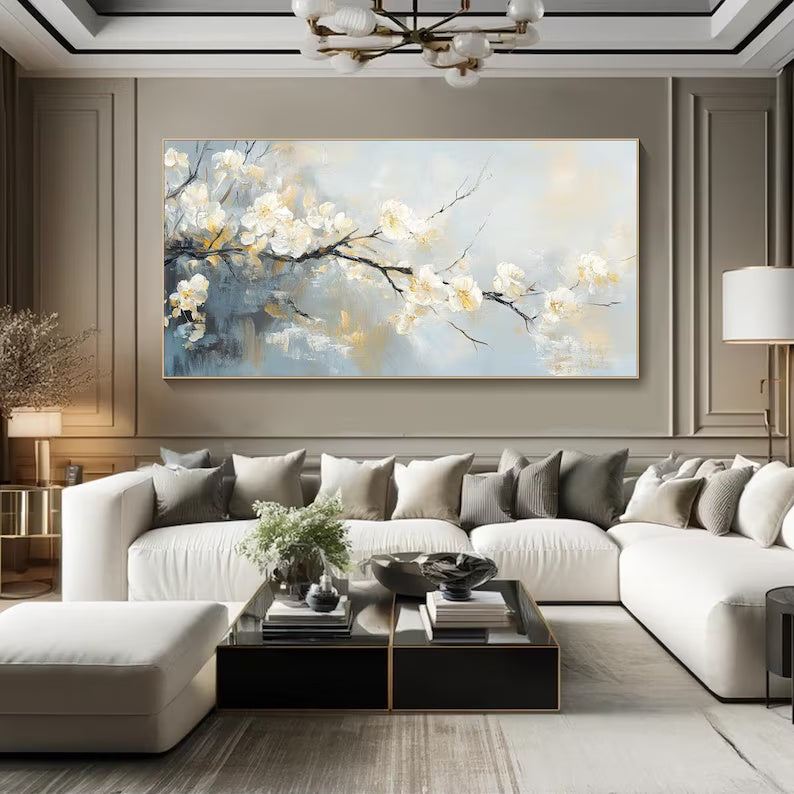 White Blossom Branch Painting – Textured Floral Wall Art#yy260618-a-04
