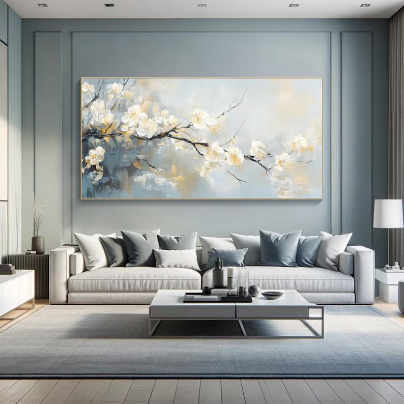 White Blossom Branch Painting – Textured Floral Wall Art#yy260618-a-04