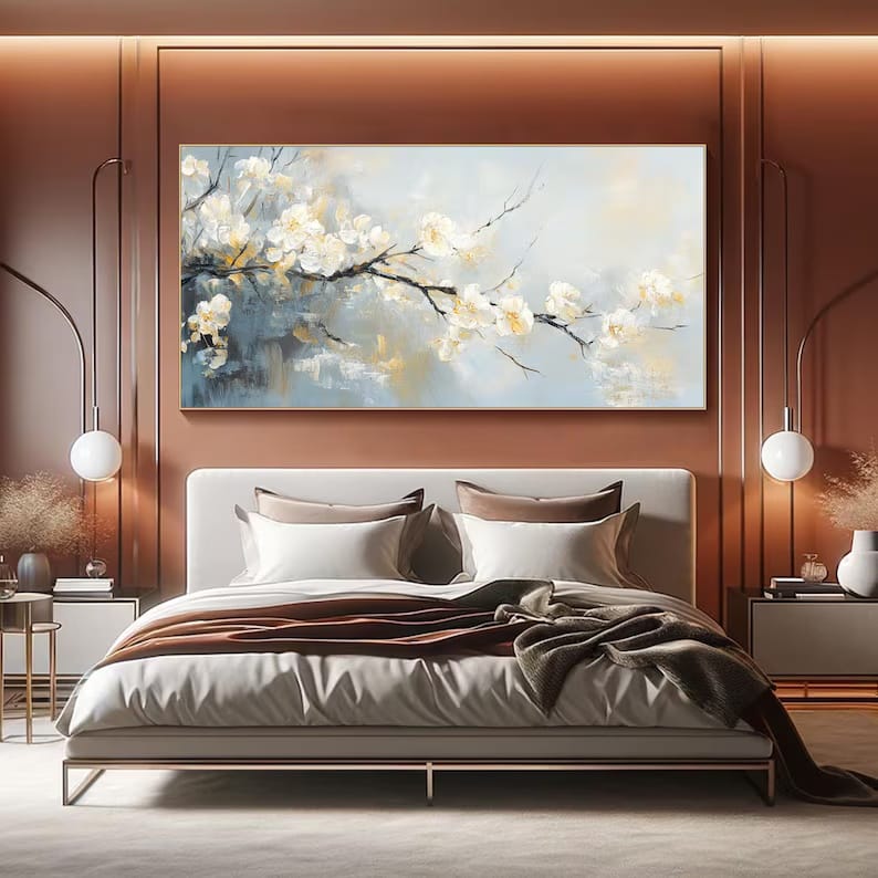 White Blossom Branch Painting – Textured Floral Wall Art#yy260618-a-04