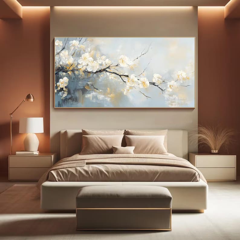 White Blossom Branch Painting – Textured Floral Wall Art#yy260618-a-04