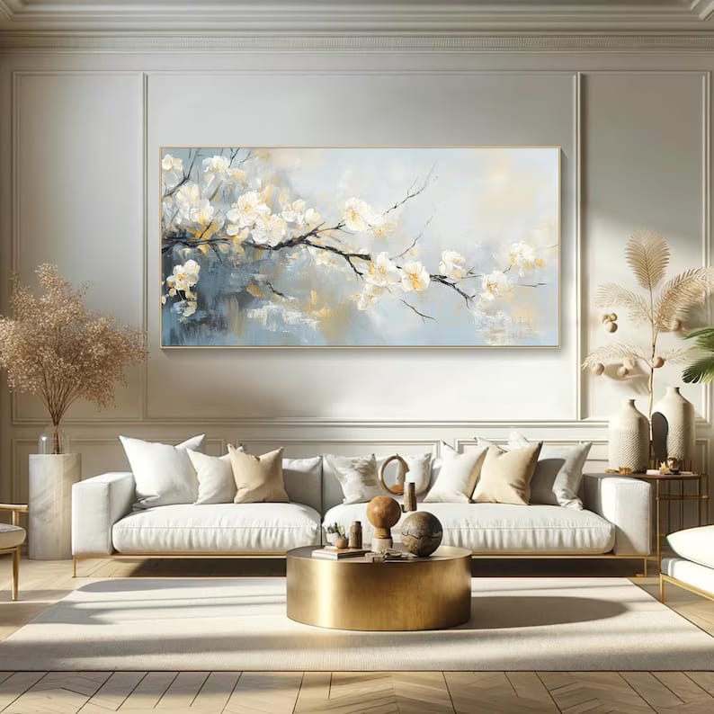 White Blossom Branch Painting – Textured Floral Wall Art#yy260618-a-04