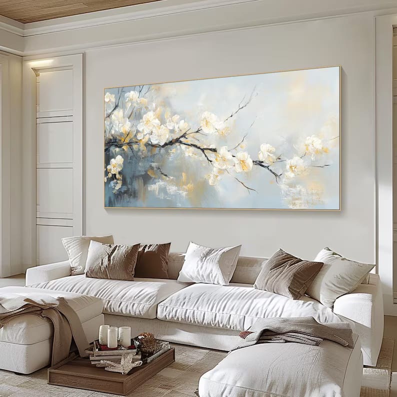 White Blossom Branch Painting – Textured Floral Wall Art#yy260618-a-04