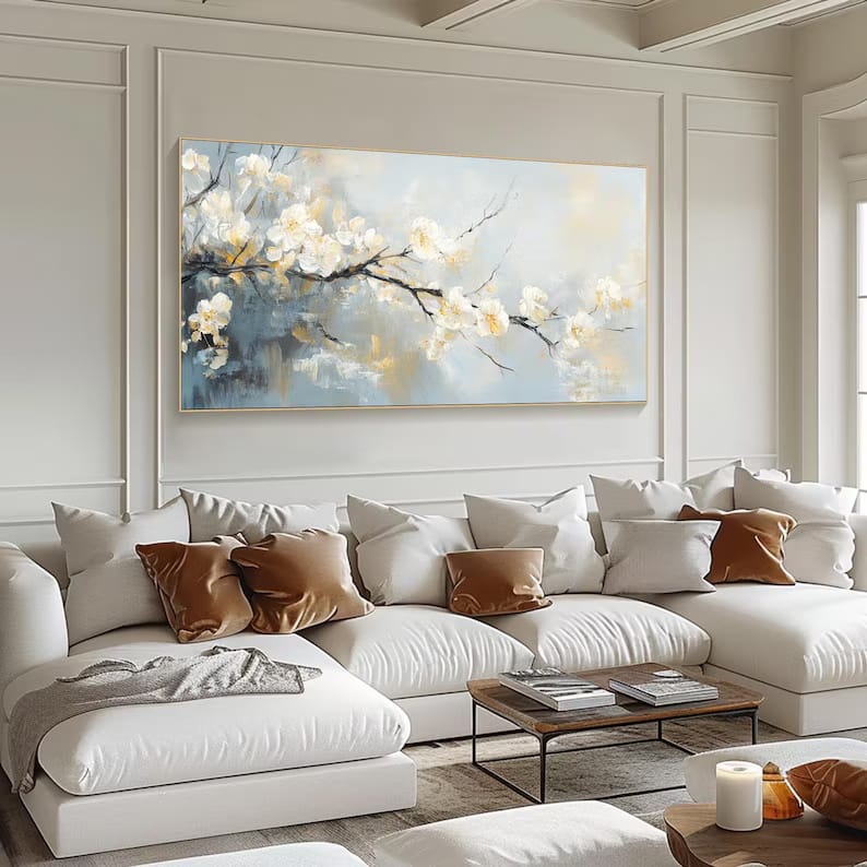 White Blossom Branch Painting – Textured Floral Wall Art#yy260618-a-04