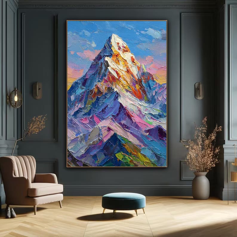 Colorful Mountain Painting – Textured Landscape Wall Art#yy260618a07