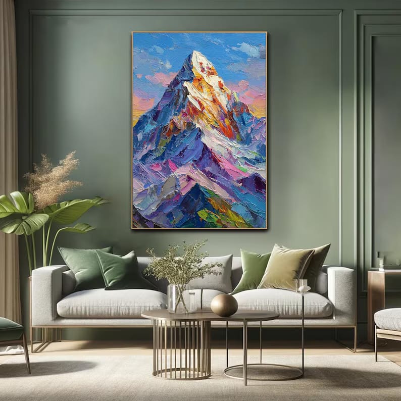 Colorful Mountain Painting – Textured Landscape Wall Art#yy260618a07