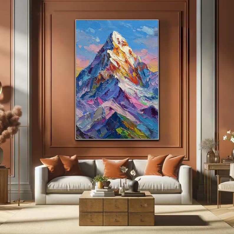 Colorful Mountain Painting – Textured Landscape Wall Art#yy260618a07