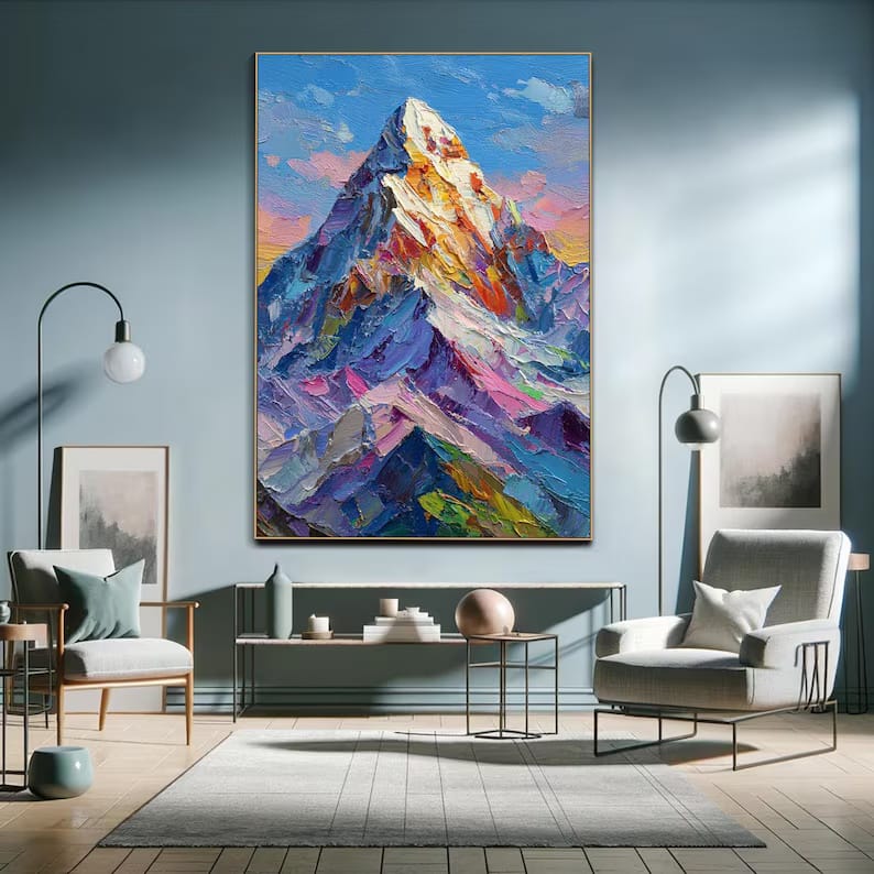 Colorful Mountain Painting – Textured Landscape Wall Art#yy260618a07
