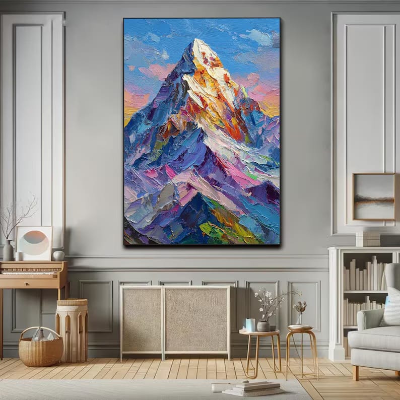 Colorful Mountain Painting – Textured Landscape Wall Art#yy260618a07