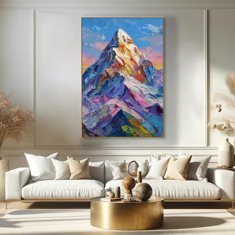 Colorful Mountain Painting – Textured Landscape Wall Art#yy260618a07