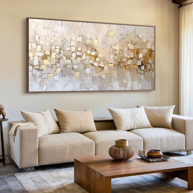Gold and Beige Textured Abstract Painting – Geometric Wall Art#yy260618-a-08
