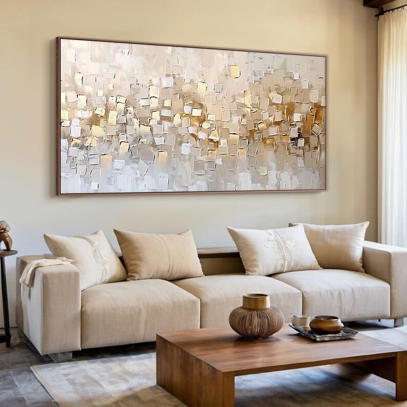 Gold and Beige Textured Abstract Painting – Geometric Wall Art#yy260618-a-08