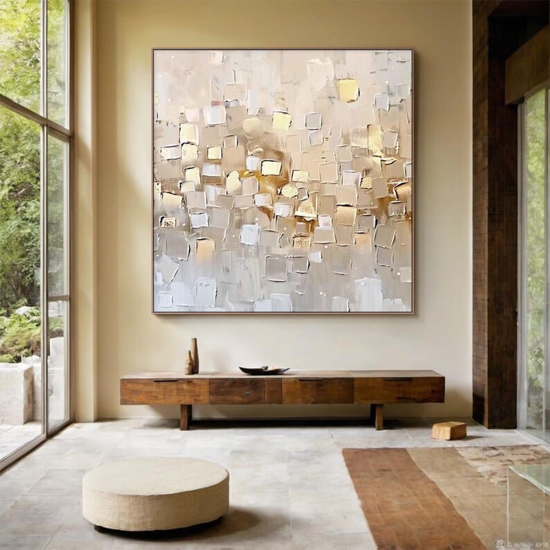 Gold and Beige Textured Abstract Painting – Geometric Wall Art#yy260618-a-08