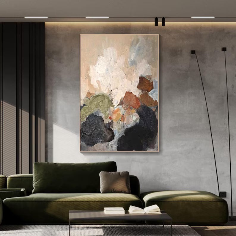 Neutral Abstract Wall Art – Textured Earth Tone Oil Painting#yy260623001