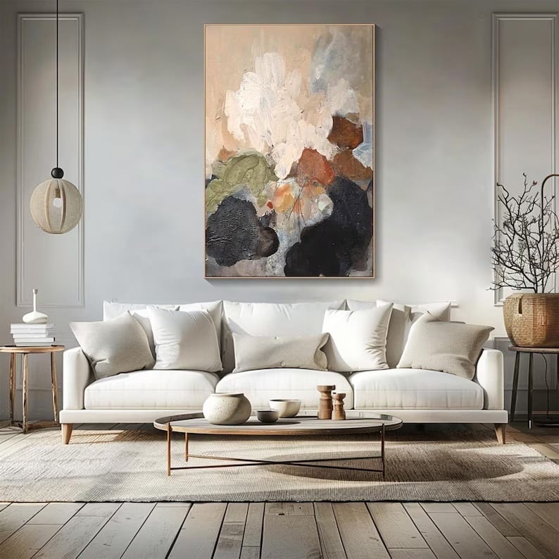 Neutral Abstract Wall Art – Textured Earth Tone Oil Painting#yy260623001
