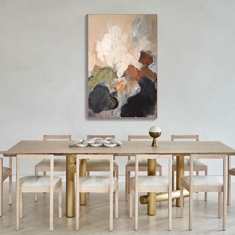 Neutral Abstract Wall Art – Textured Earth Tone Oil Painting#yy260623001