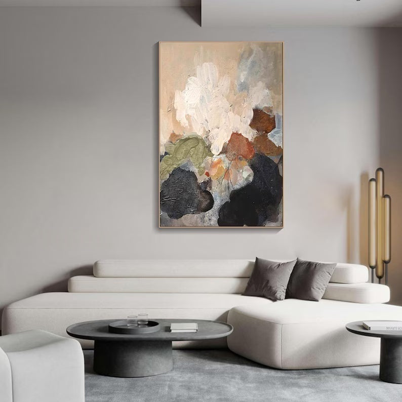 Neutral Abstract Wall Art – Textured Earth Tone Oil Painting#yy260623001