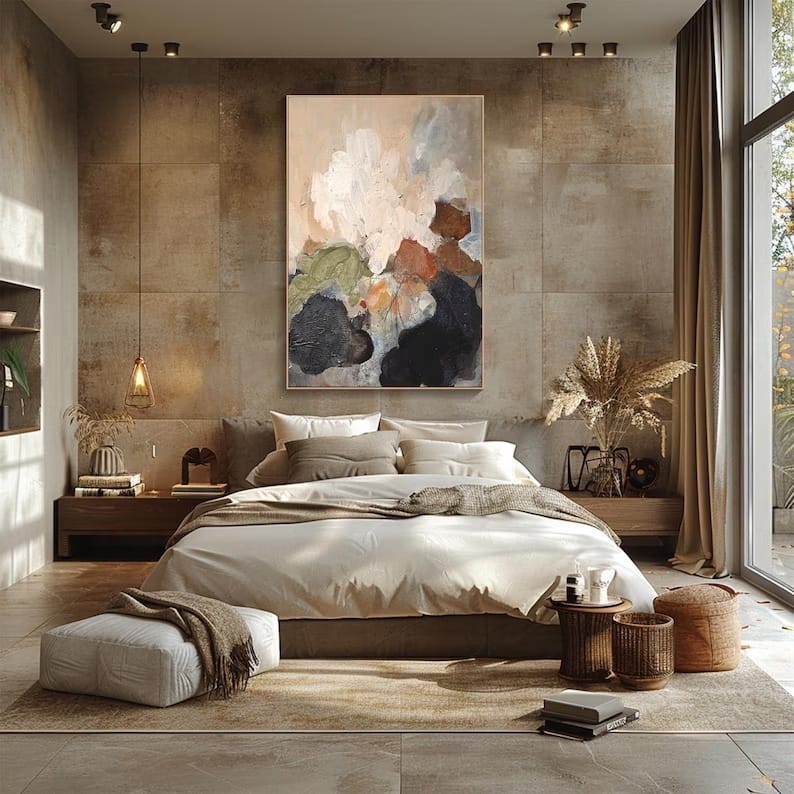 Neutral Abstract Wall Art – Textured Earth Tone Oil Painting#yy260623001