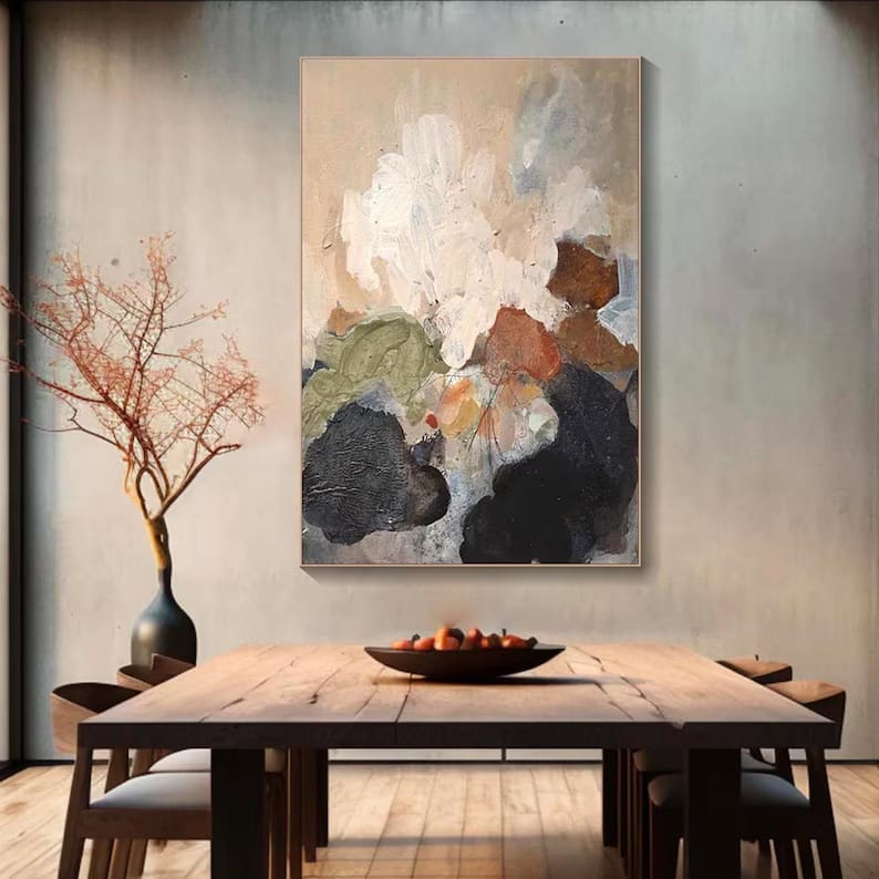 Neutral Abstract Wall Art – Textured Earth Tone Oil Painting#yy260623001