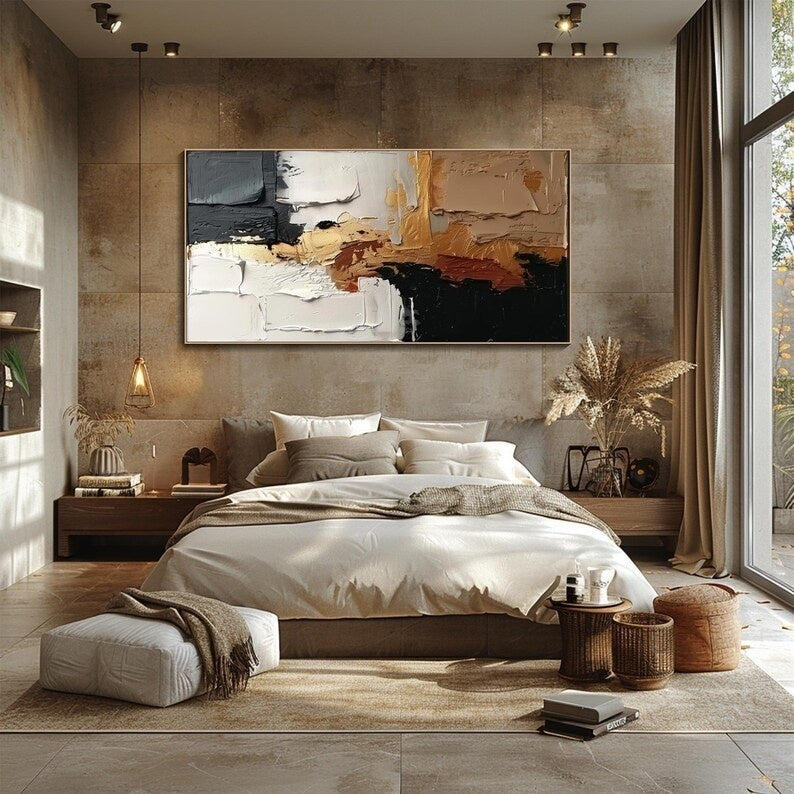 Abstract Neutral Wall Art – Textured Gold & Beige Impasto Painting#yy260623002