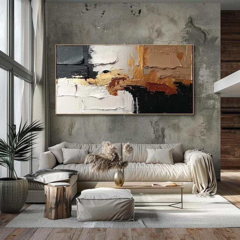 Abstract Neutral Wall Art – Textured Gold & Beige Impasto Painting#yy260623002