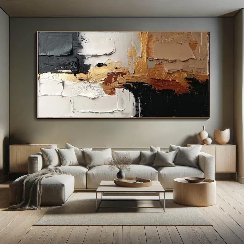 Abstract Neutral Wall Art – Textured Gold & Beige Impasto Painting#yy260623002