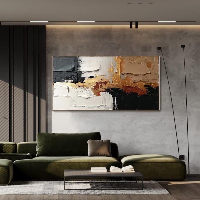 Abstract Neutral Wall Art – Textured Gold & Beige Impasto Painting#yy260623002