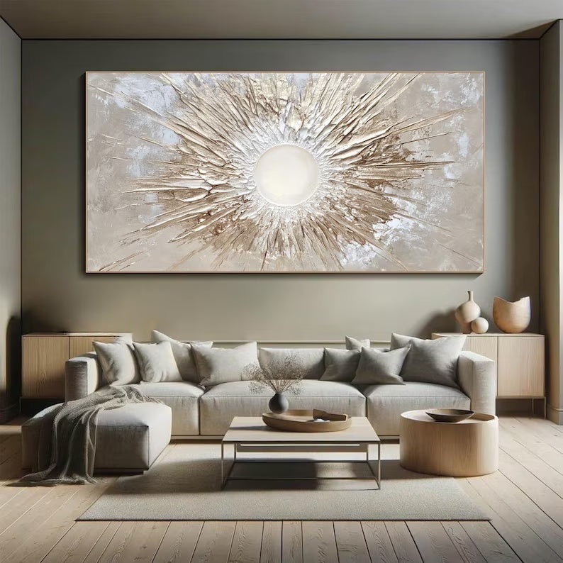 Abstract Sunburst Wall Art – Textured Gold Radiance Painting#yy260623004