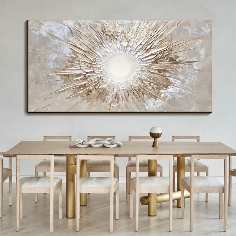 Abstract Sunburst Wall Art – Textured Gold Radiance Painting#yy260623004