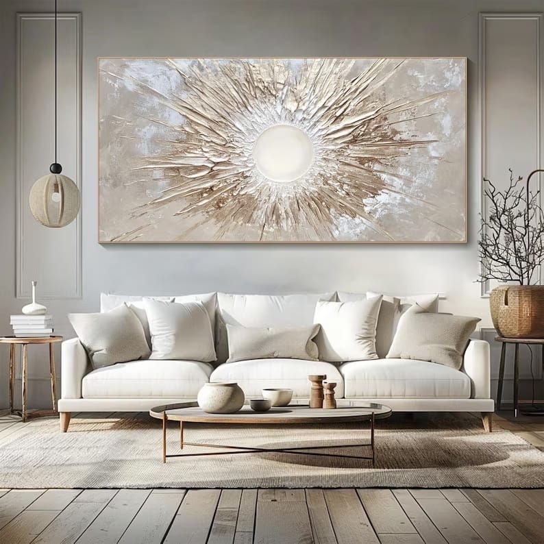 Abstract Sunburst Wall Art – Textured Gold Radiance Painting#yy260623004
