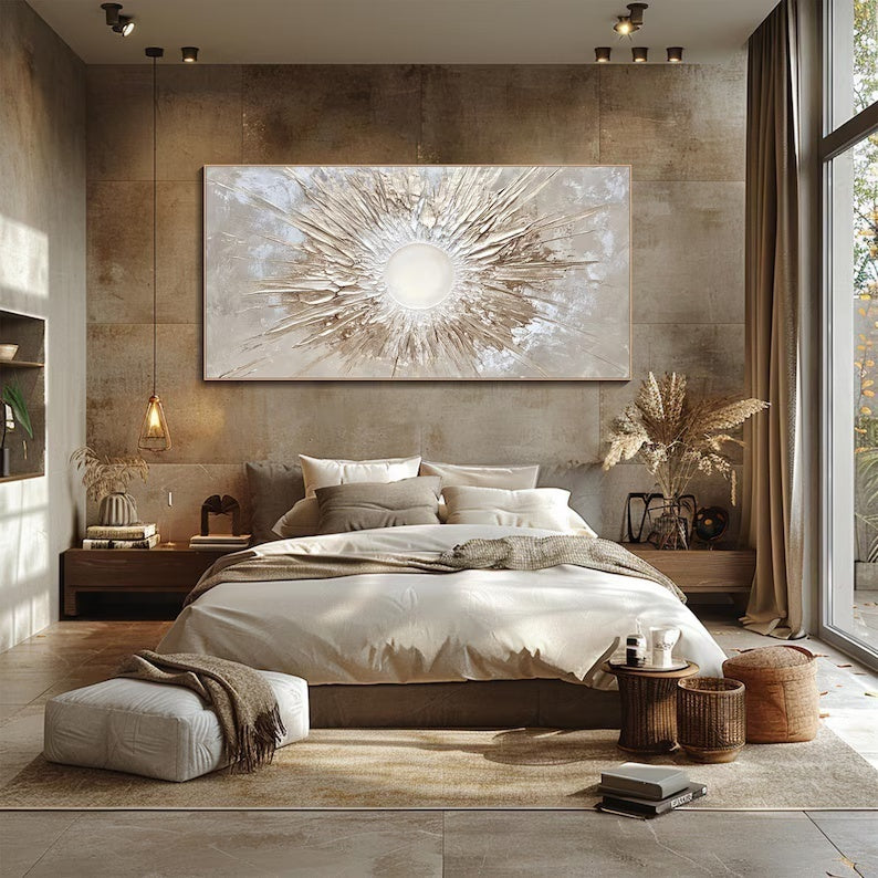 Abstract Sunburst Wall Art – Textured Gold Radiance Painting#yy260623004