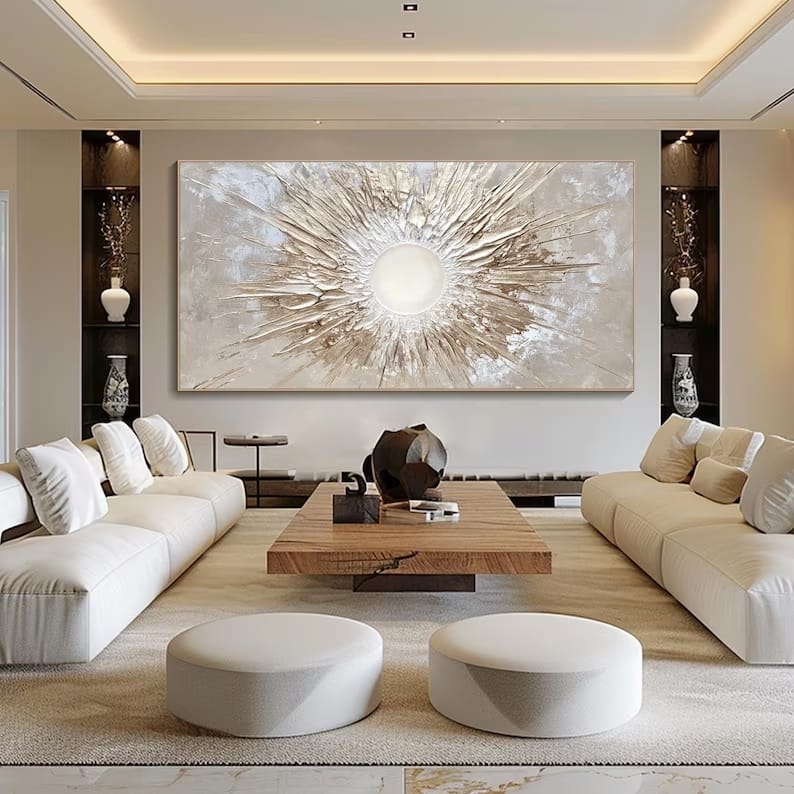 Abstract Sunburst Wall Art – Textured Gold Radiance Painting#yy260623004