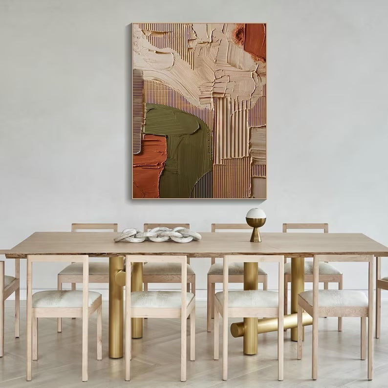 Abstract Geometric Wall Art – Textured Earth Tone Minimal Painting#yy260623005