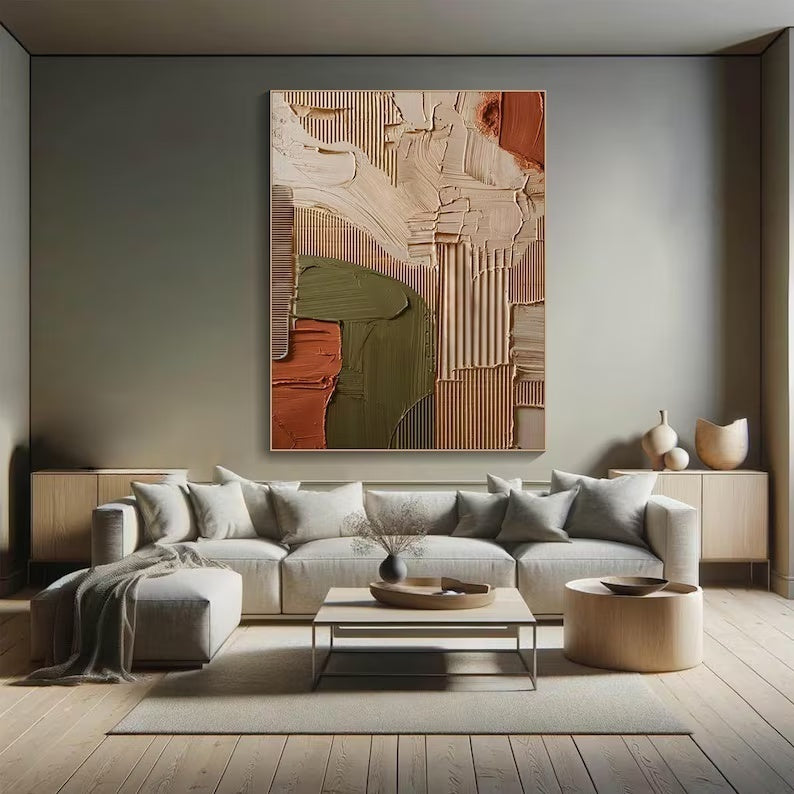 Abstract Geometric Wall Art – Textured Earth Tone Minimal Painting#yy260623005