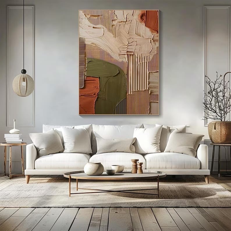 Abstract Geometric Wall Art – Textured Earth Tone Minimal Painting#yy260623005