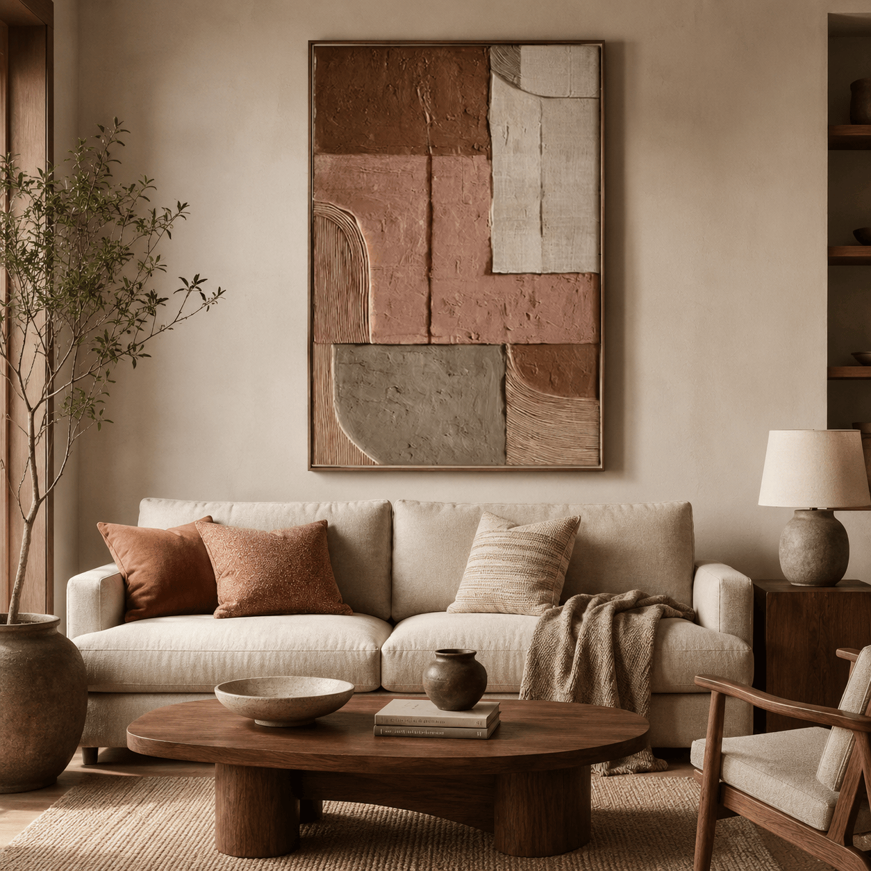 Abstract Geometric Wall Art – Earth Tone Minimal Textured Painting#yy260623010-1