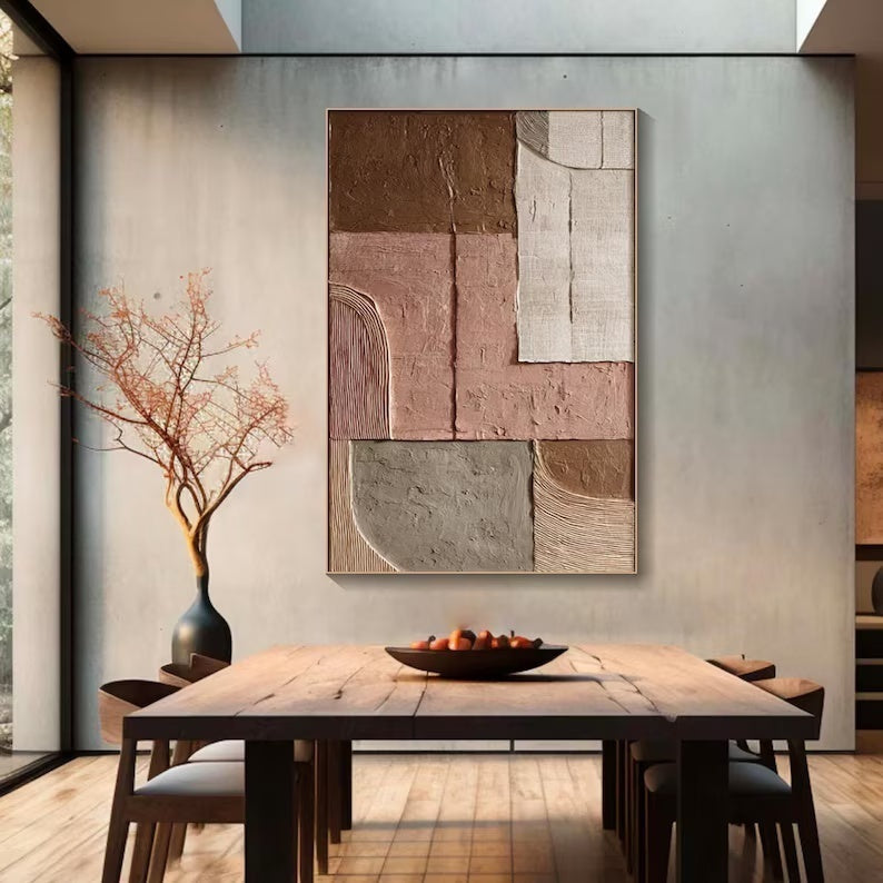 Abstract Geometric Wall Art – Earth Tone Minimal Textured Painting#yy260623010-1