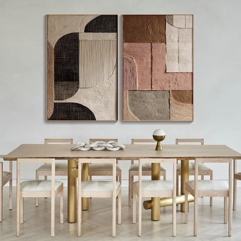 Abstract Wall Art Set of 2 – Minimal Geometric Textured Diptych#yy260623010-3