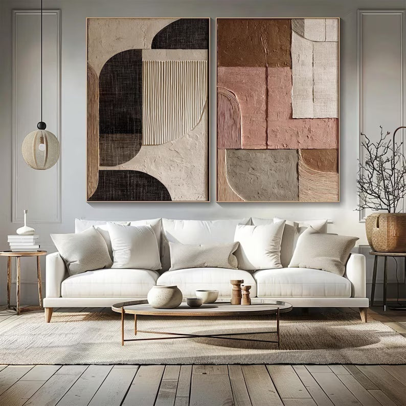 Abstract Wall Art Set of 2 – Minimal Geometric Textured Diptych#yy260623010-3