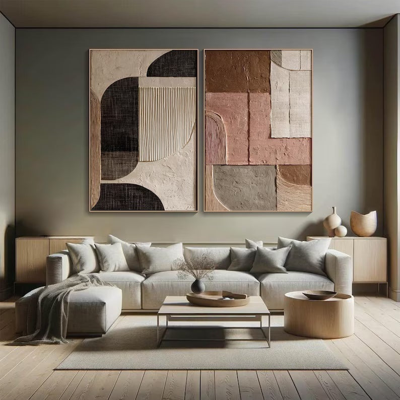 Abstract Wall Art Set of 2 – Minimal Geometric Textured Diptych#yy260623010-3