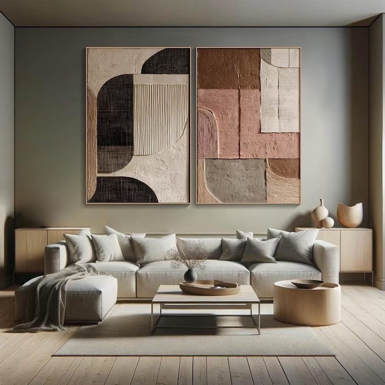 Abstract Wall Art Set of 2 – Minimal Geometric Textured Diptych#yy260623010-3